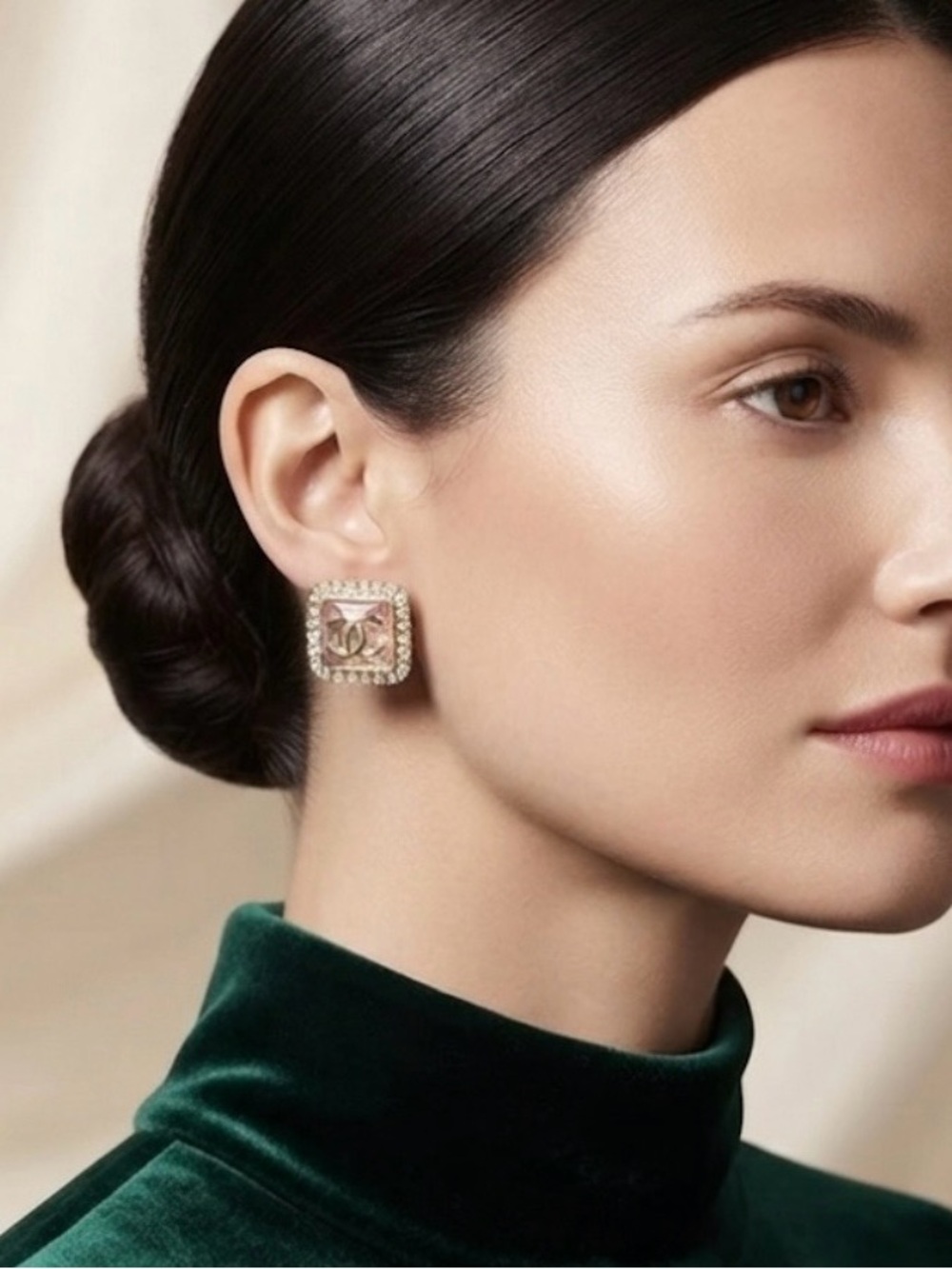 CHANEL Crystal Logo Stud Earrings